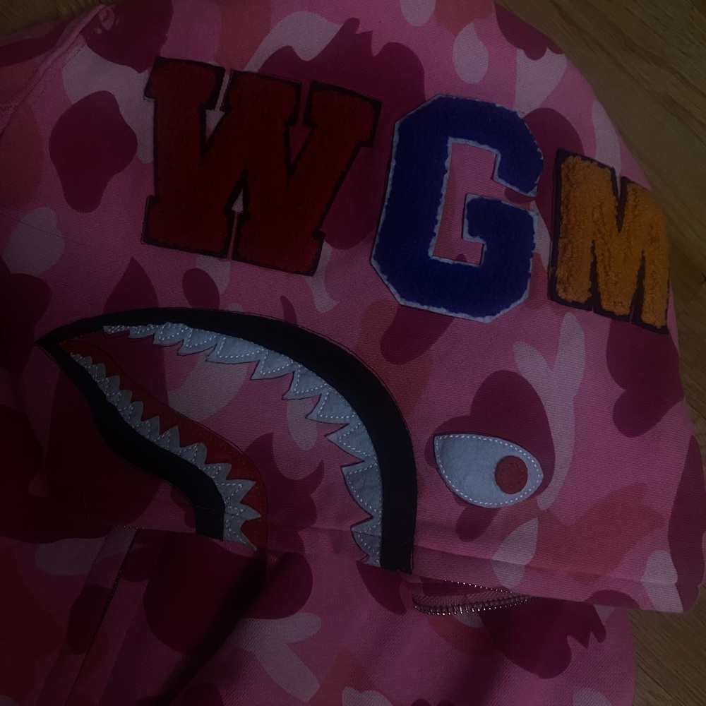 Bape Pink Camo Shark Hoodie with WGM Patches